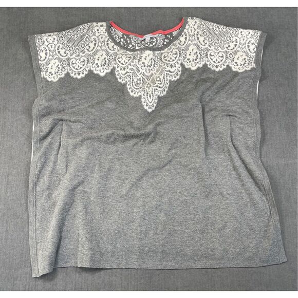 Adrienne Vittadini Poncho Top Women XL Gray‎ Lace Knit Oversized Romantic Casual - Picture 1 of 10